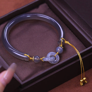 Adjustable Gray Agate and Copper Hook Minimalist Peace Cuff Bracelet