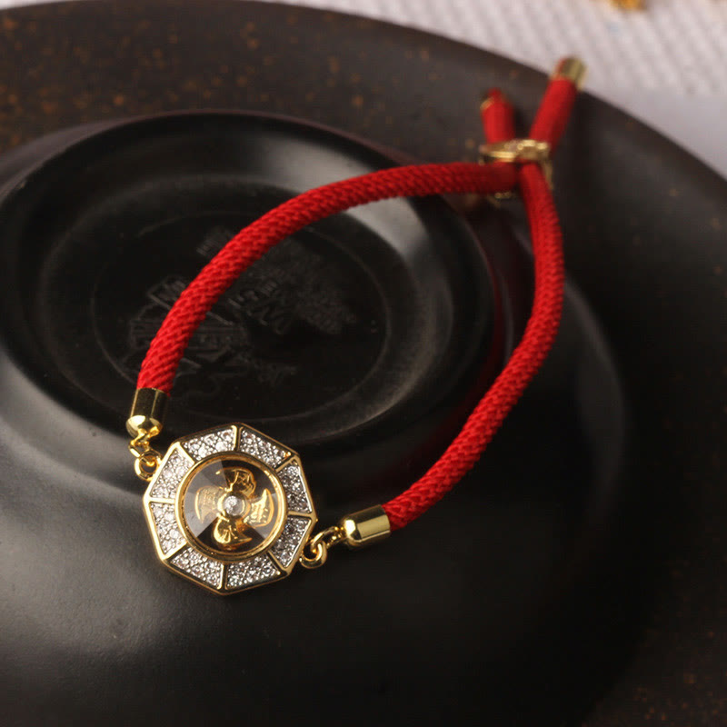 Kinetic Brass and Copper Rotatable Windmill Braided Red String Adjustable Bracelet