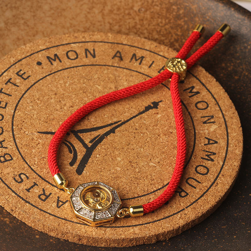 Kinetic Brass and Copper Rotatable Windmill Braided Red String Adjustable Bracelet