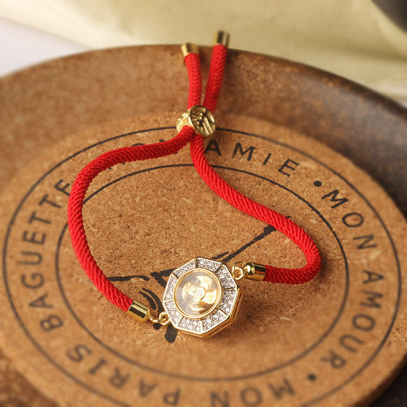 Kinetic Brass and Copper Rotatable Windmill Braided Red String Adjustable Bracelet