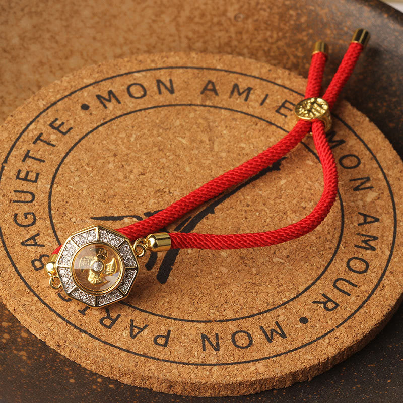 Kinetic Brass and Copper Rotatable Windmill Braided Red String Adjustable Bracelet