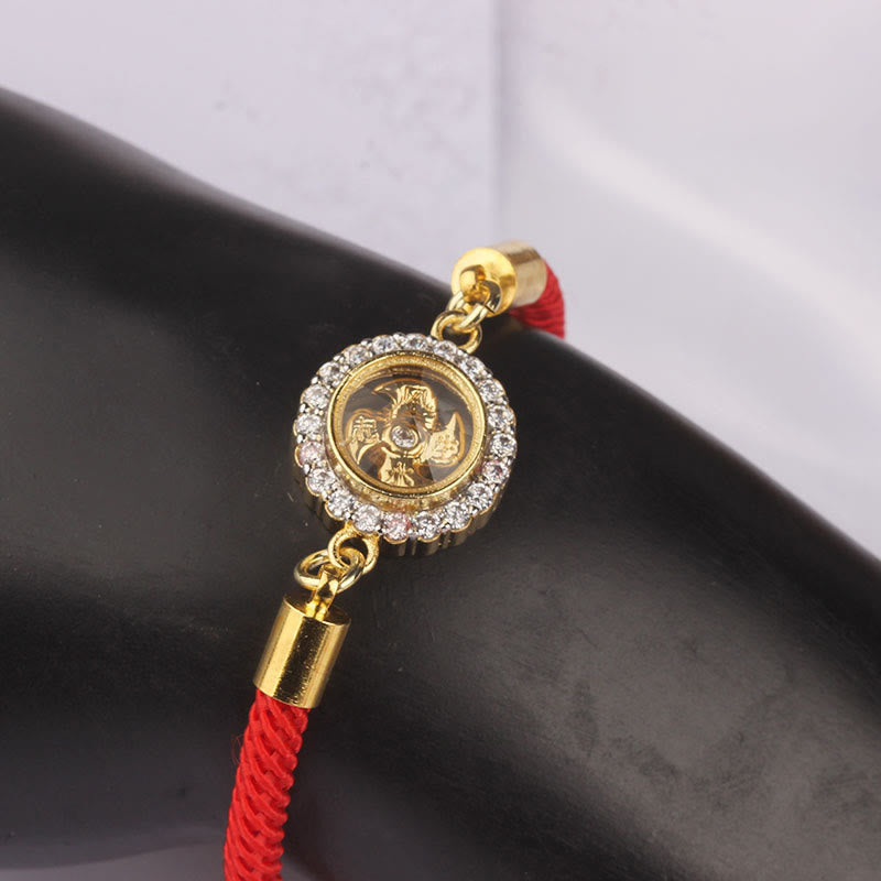Kinetic Rotatable Windmill Braided Red String Copper & Brass Adjustable Bracelet