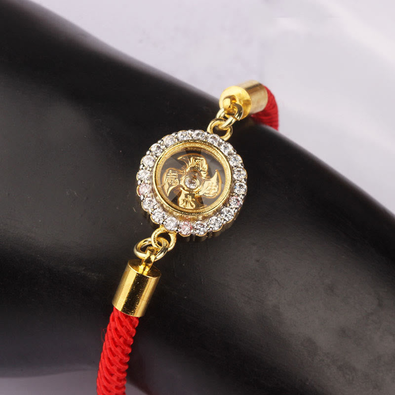 Kinetic Rotatable Windmill Braided Red String Copper & Brass Adjustable Bracelet