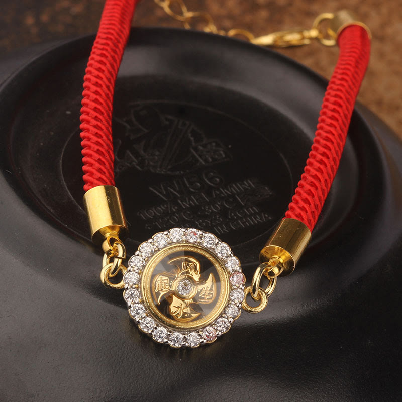 Kinetic Rotatable Windmill Braided Red String Copper & Brass Adjustable Bracelet