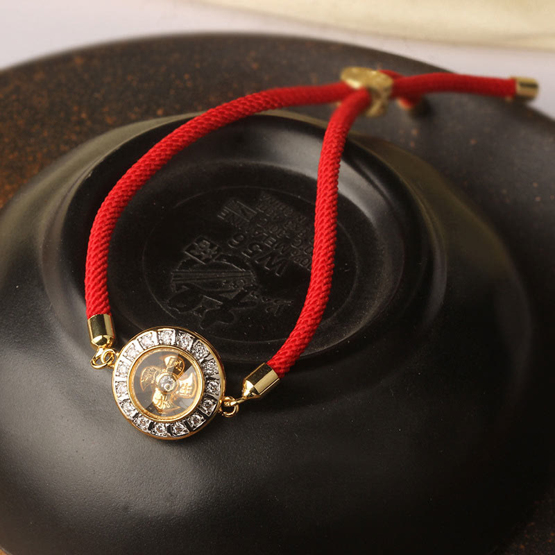 Rotatable Brass and Copper Windmill Braided Red String Adjustable Bracelet