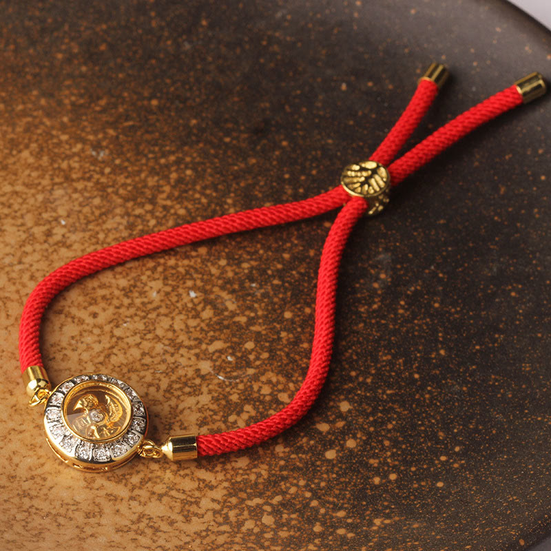 Rotatable Brass and Copper Windmill Braided Red String Adjustable Bracelet