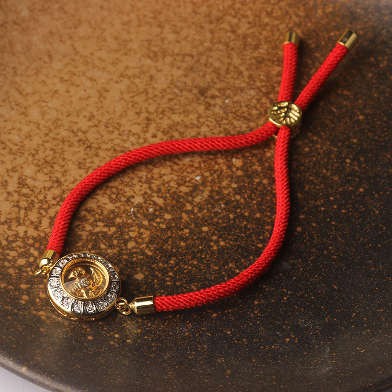 Rotatable Brass and Copper Windmill Braided Red String Adjustable Bracelet