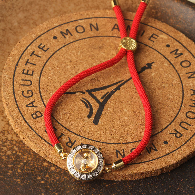 Rotatable Brass and Copper Windmill Braided Red String Adjustable Bracelet