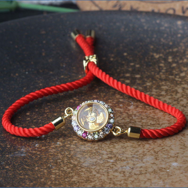 Rotatable Brass & Copper Windmill Fu Symbol Braided Red String Bracelet