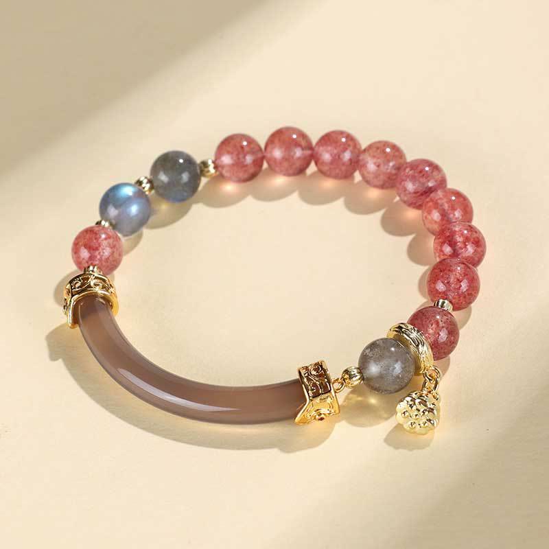 Strawberry Quartz & Labradorite Fluorite Pearl Natural Stone Open Cuff Half Bracelet Bangle