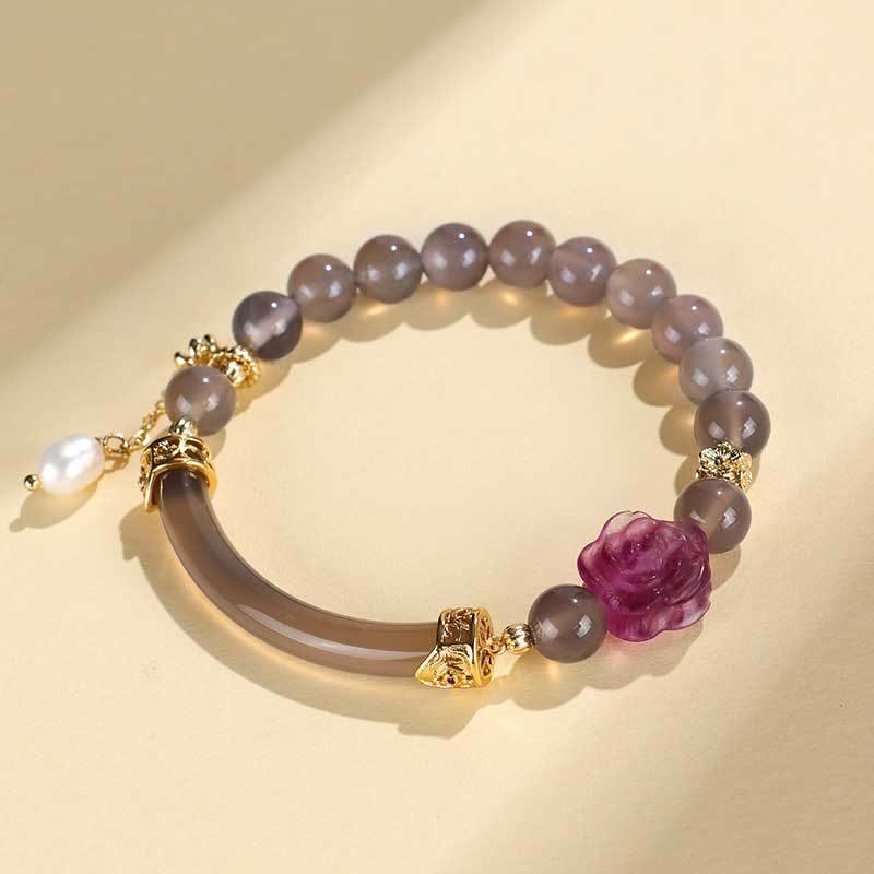 Strawberry Quartz & Labradorite Fluorite Pearl Natural Stone Open Cuff Half Bracelet Bangle