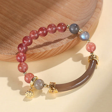Strawberry Quartz & Labradorite Fluorite Pearl Natural Stone Open Cuff Half Bracelet Bangle