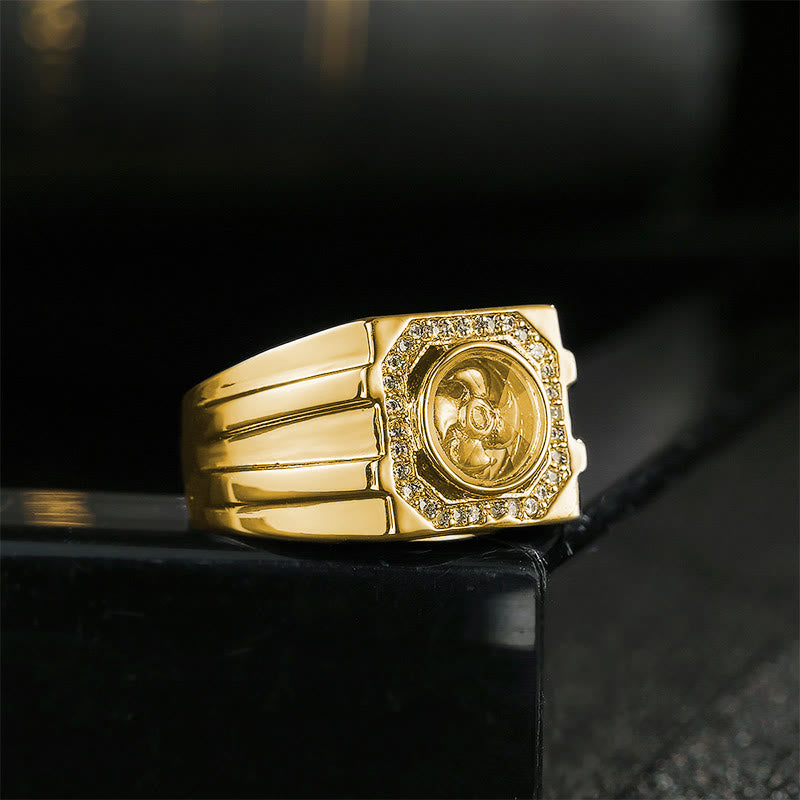 Gold-Plated Copper & Brass Windmill Kinetic Spinner Ring