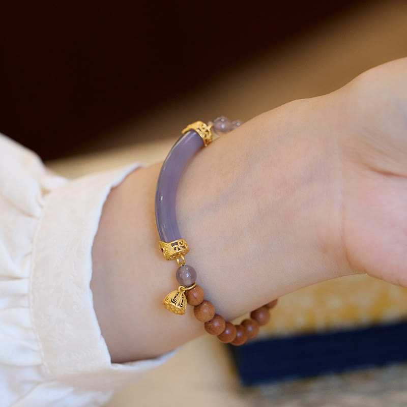 Gold Plated Sterling Silver Sandalwood & Gray Agate Chalcedony Beaded Cuff Bracelet