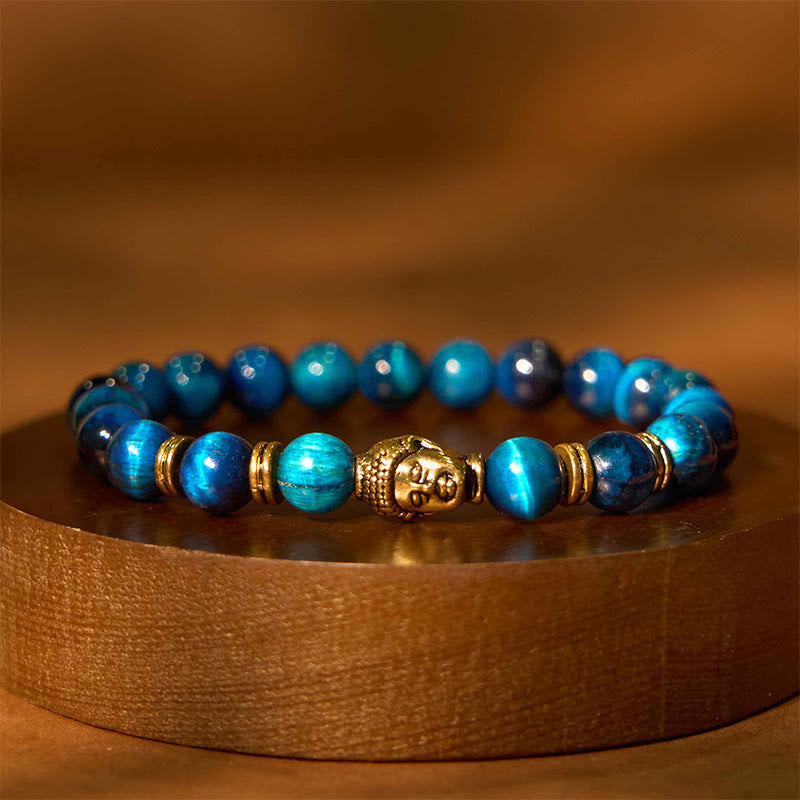 Vibrant Tiger Eye Beaded Bracelet with Buddha Head Charm