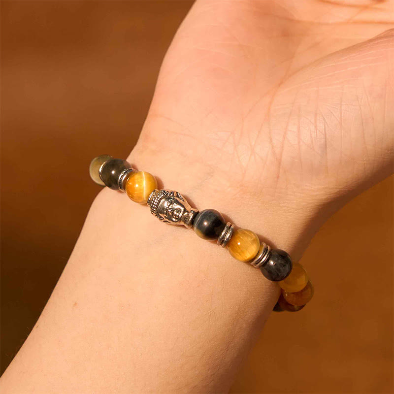 Blue Green Red Tiger Eye Buddha Head Balance Bracelet