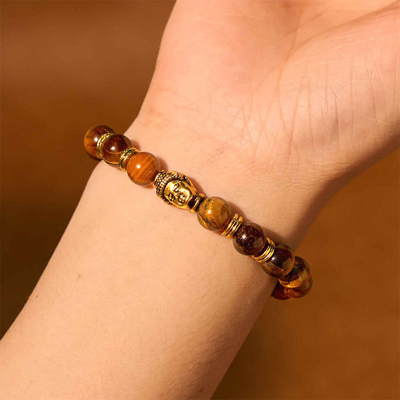 Blue Green Red Tiger Eye Buddha Head Balance Bracelet