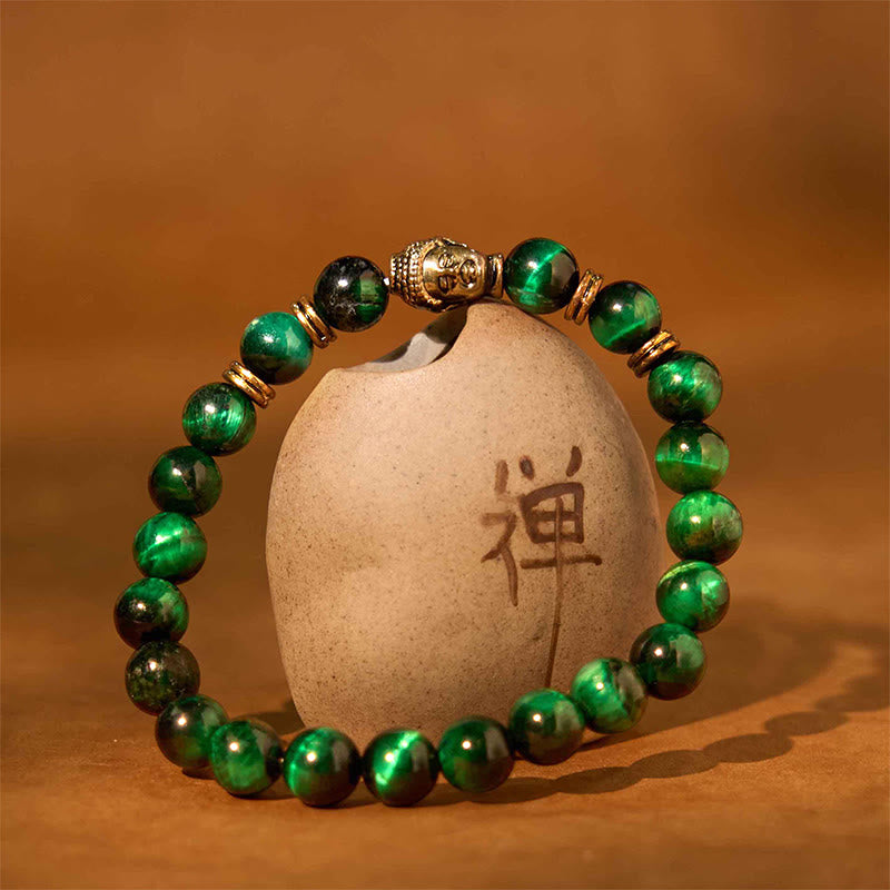 Blue Green Red Tiger Eye Buddha Head Balance Bracelet