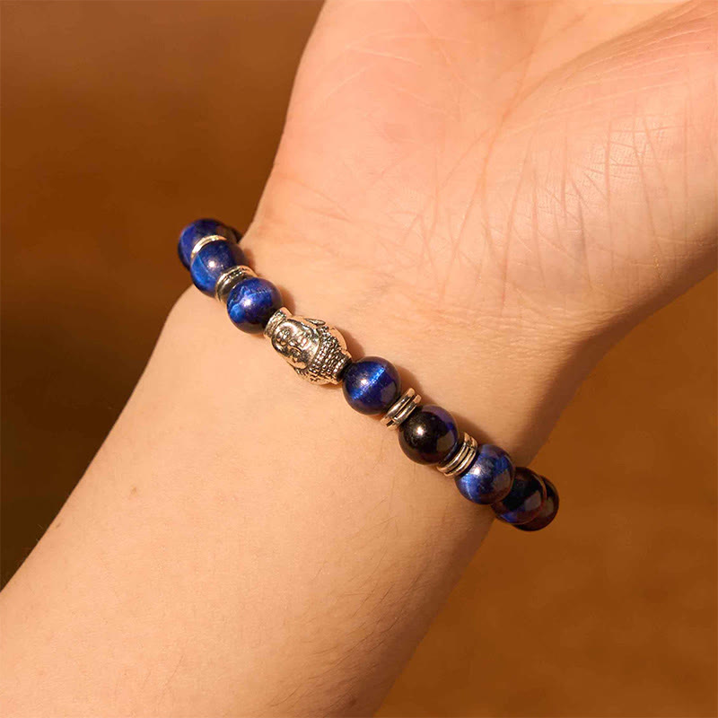 Vibrant Tiger Eye Beaded Bracelet with Buddha Head Charm
