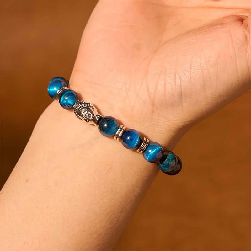Blue Green Red Tiger Eye Buddha Head Balance Bracelet