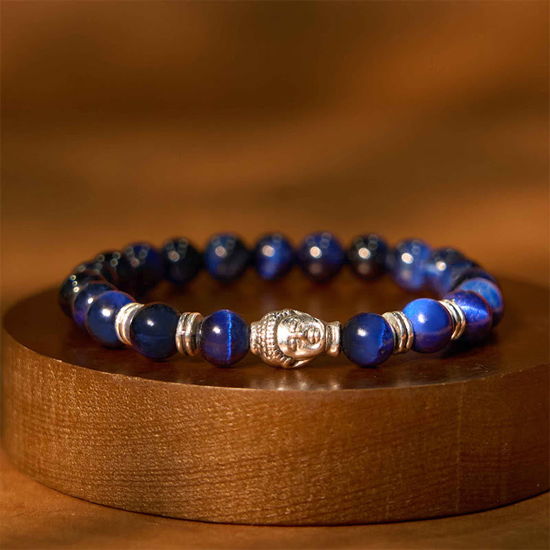 Blue Green Red Tiger Eye Buddha Head Balance Bracelet