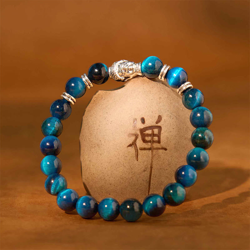 Blue Green Red Tiger Eye Buddha Head Balance Bracelet