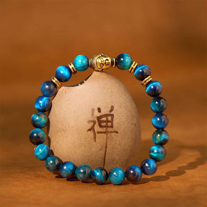 Blue Green Red Tiger Eye Buddha Head Balance Bracelet