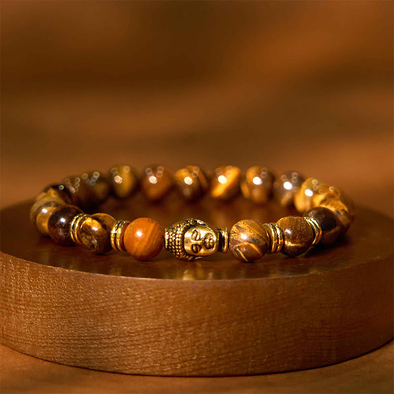 Blue Green Red Tiger Eye Buddha Head Balance Bracelet