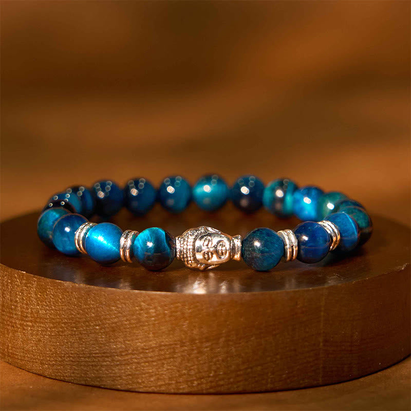 Vibrant Tiger Eye Beaded Bracelet with Buddha Head Charm