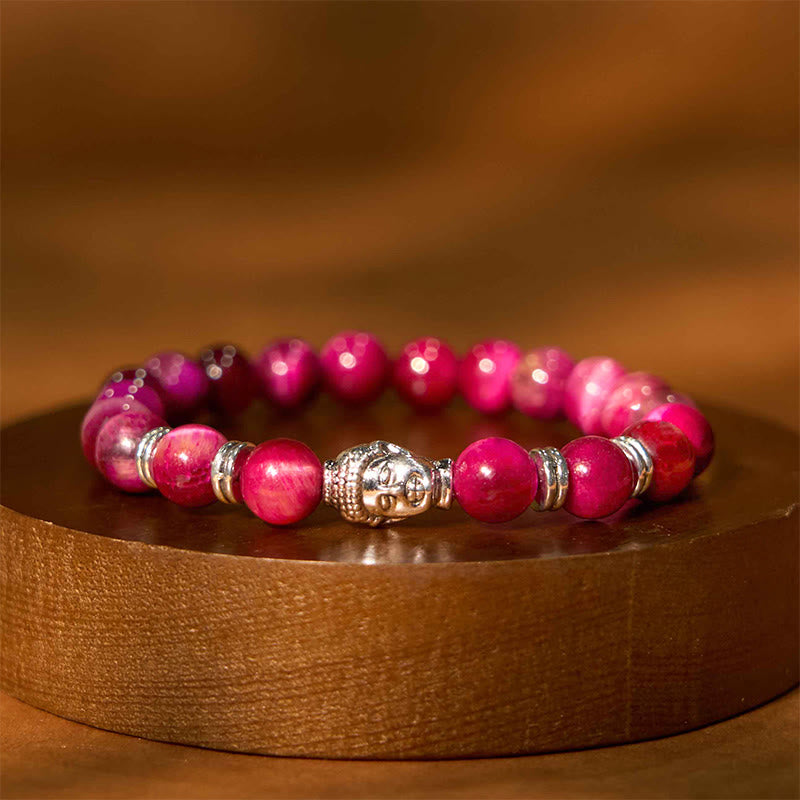 Blue Green Red Tiger Eye Buddha Head Balance Bracelet