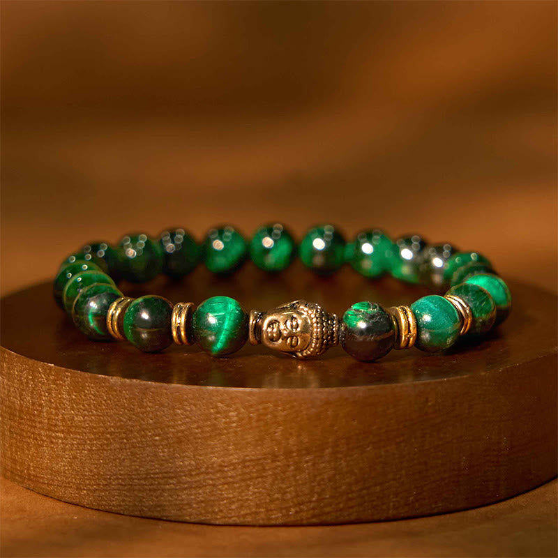 Blue Green Red Tiger Eye Buddha Head Balance Bracelet