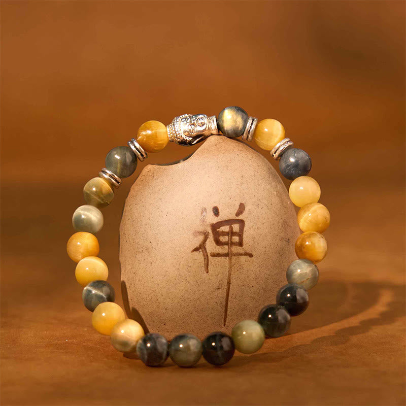 Blue Green Red Tiger Eye Buddha Head Balance Bracelet