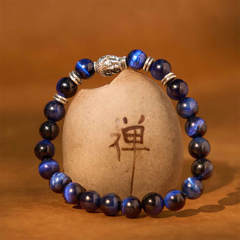 Blue Green Red Tiger Eye Buddha Head Balance Bracelet