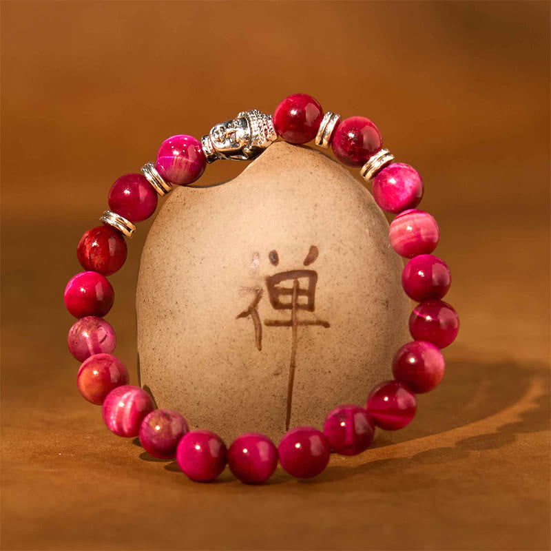 Vibrant Tiger Eye Beaded Bracelet with Buddha Head Charm