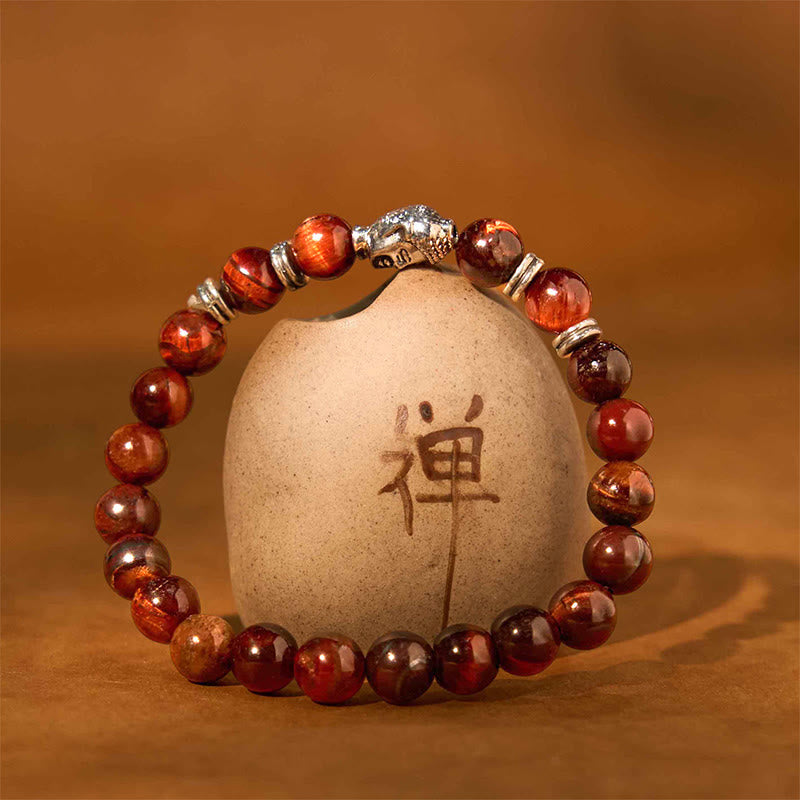 Blue Green Red Tiger Eye Buddha Head Balance Bracelet