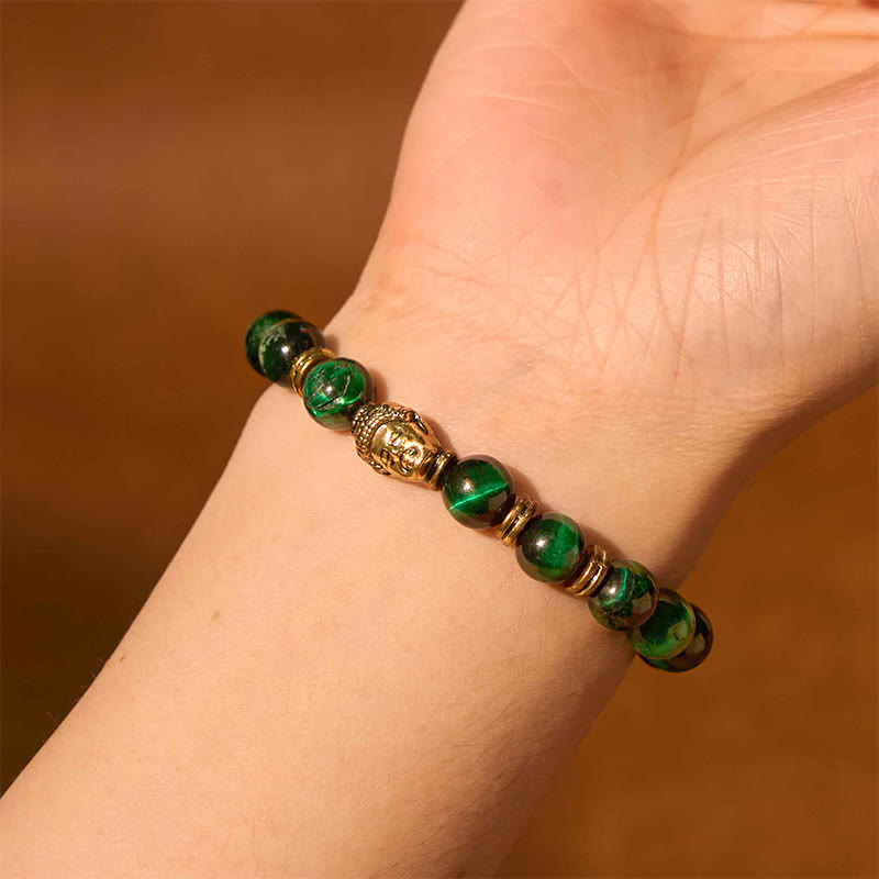 Blue Green Red Tiger Eye Buddha Head Balance Bracelet