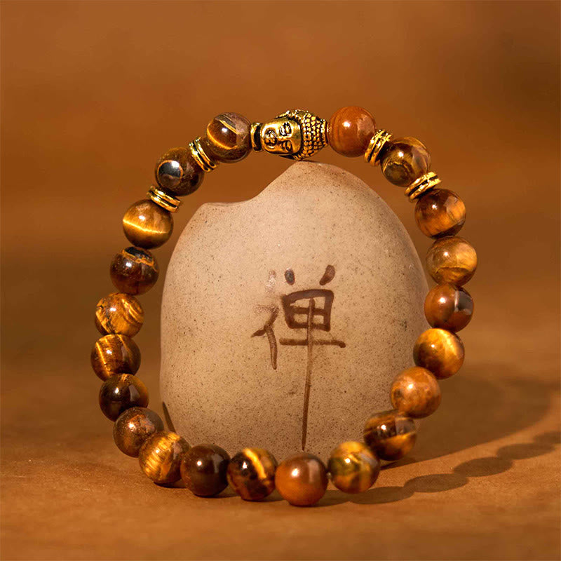 Blue Green Red Tiger Eye Buddha Head Balance Bracelet
