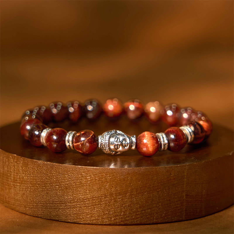 Blue Green Red Tiger Eye Buddha Head Balance Bracelet
