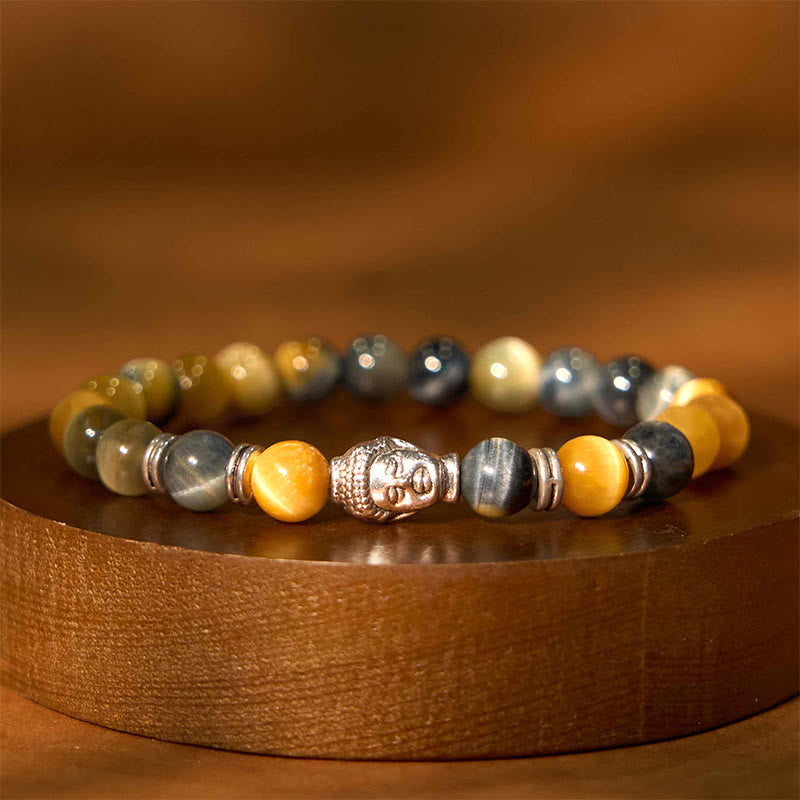 Blue Green Red Tiger Eye Buddha Head Balance Bracelet