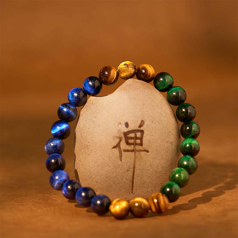 Blue, Green & Classic Tiger Eye Balance Beaded Bracelet