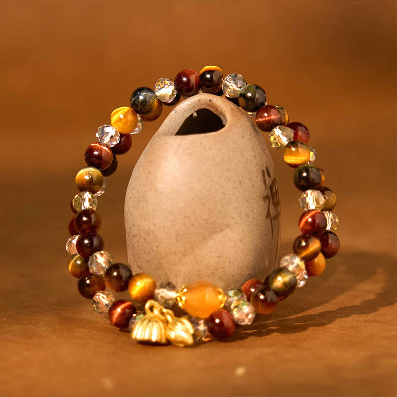 Colorful Tiger Eye Lotus Multi-circle Elastic Rope Protection Bracelet