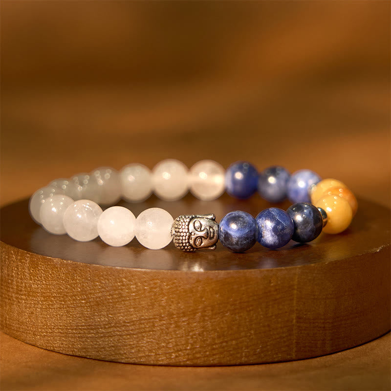 Natural Mixed Gemstone Beaded Bracelet with Buddha Head Charm