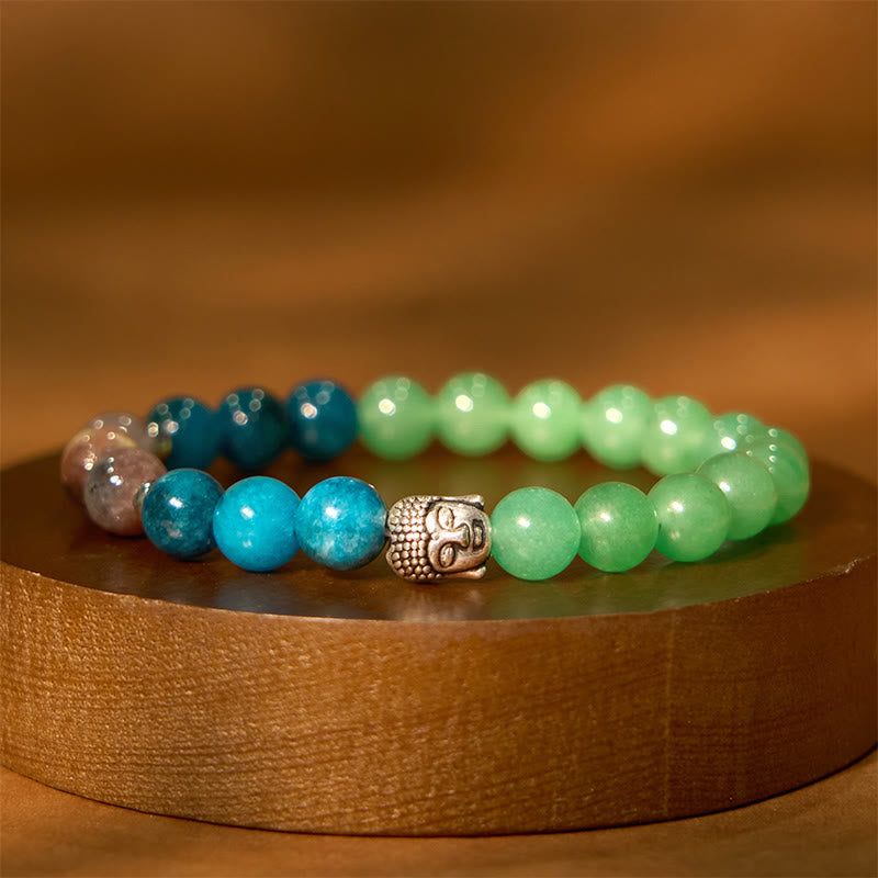 Natural Mixed Gemstone Beaded Bracelet with Buddha Head Charm
