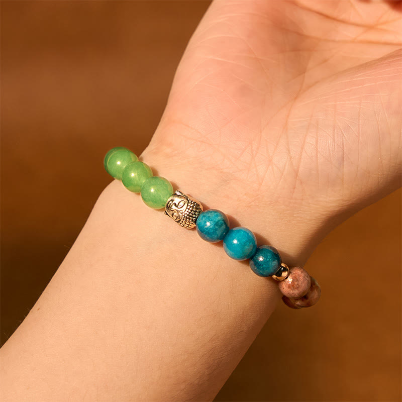 Natural Mixed Gemstone Beaded Bracelet with Buddha Head Charm
