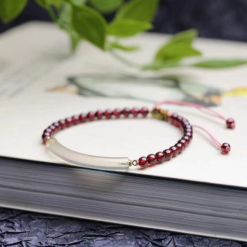 Adjustable Garnet and Gray Agate Grounding Cuff Bangle Bracelet