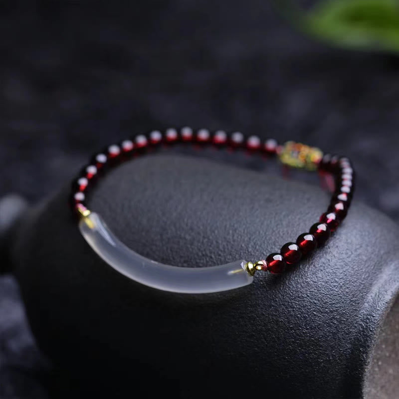 Adjustable Garnet and Gray Agate Grounding Cuff Bangle Bracelet