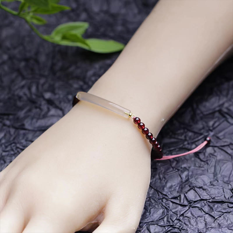 Adjustable Garnet and Gray Agate Grounding Cuff Bangle Bracelet