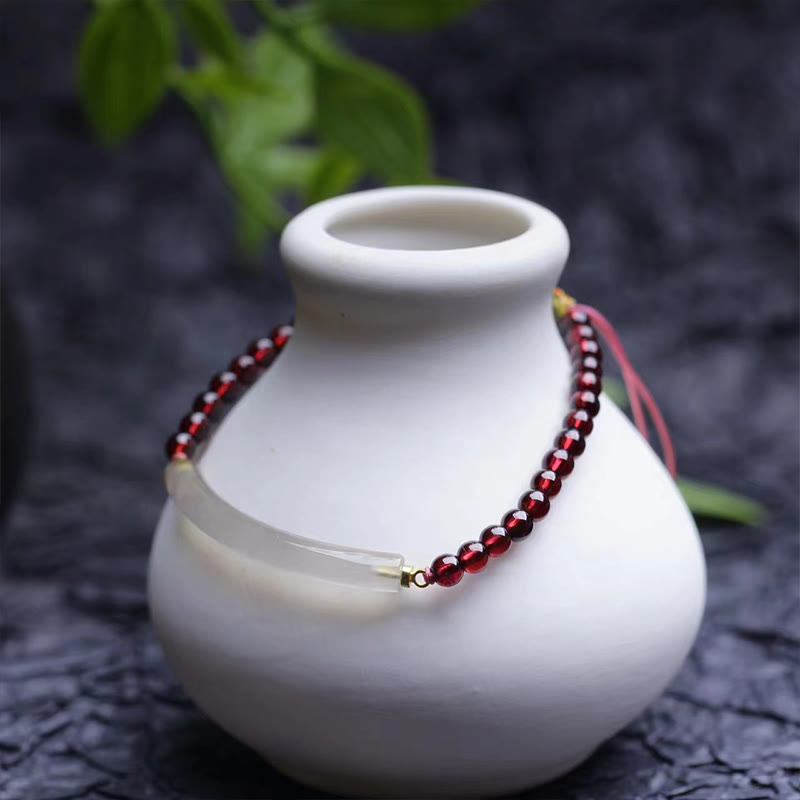 Adjustable Garnet and Gray Agate Grounding Cuff Bangle Bracelet