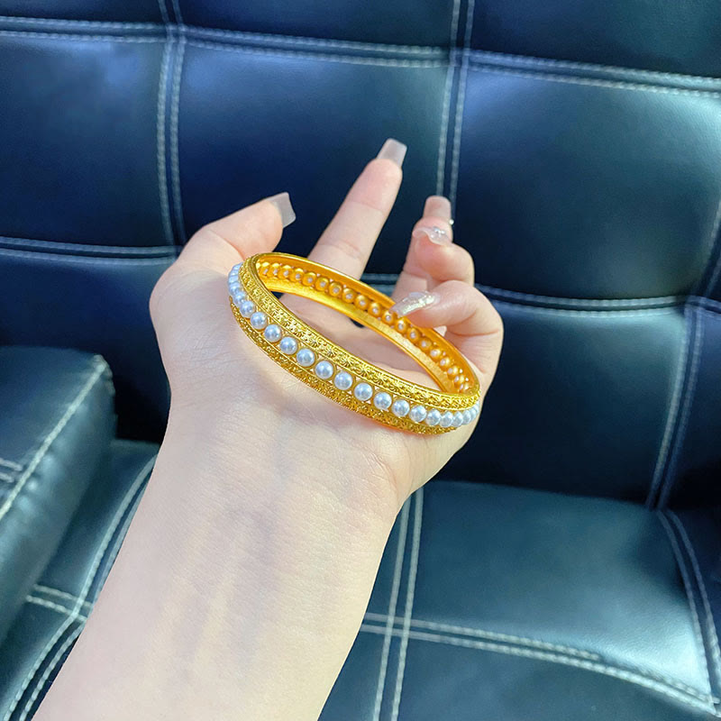 Minimalist Gold Plated Copper and Pearl Row Cuff Bracelet
