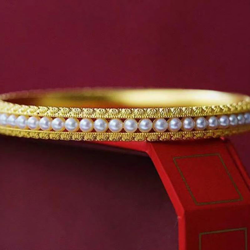 Minimalist Gold Plated Copper and Pearl Row Cuff Bracelet